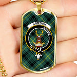 Gordon Fabric Scottish Clan Tartan Military Dog Tag Necklace Jewelry