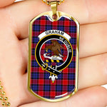 Graham Of Menteith Red Scottish Clan Tartan Military Dog Tag Necklace Jewelry