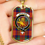 Nicolson Ancient Scottish Clan Tartan Military Dog Tag Necklace Jewelry