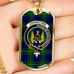 Johnstone Modern Scottish Clan Tartan Military Dog Tag Necklace Jewelry