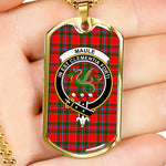 Maule Red Scottish Clan Tartan Military Dog Tag Necklace Jewelry