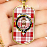 Menzies Red Scottish Clan Tartan Military Dog Tag Necklace Jewelry