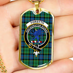 Forsyth Ancient Scottish Clan Tartan Military Dog Tag Necklace Jewelry