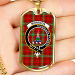 Morrison Red Modern Scottish Clan Tartan Military Dog Tag Necklace Jewelry