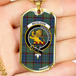 Nicolson Hunting Ancient Scottish Clan Tartan Military Dog Tag Necklace Jewelry