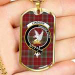 Lindsay Weathered Scottish Clan Tartan Military Dog Tag Necklace Jewelry