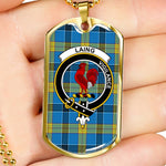 Laing Ancient Scottish Clan Tartan Military Dog Tag Necklace Jewelry