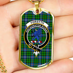Forsyth Scottish Clan Tartan Military Dog Tag Necklace Jewelry