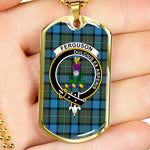 Ferguson Ancient Scottish Clan Tartan Military Dog Tag Necklace Jewelry