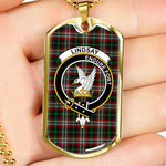 Lindsay Hunting Scottish Clan Tartan Military Dog Tag Necklace Jewelry