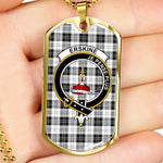 Erskine Black And White Scottish Clan Tartan Military Dog Tag Necklace Jewelry