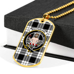 MacFarlane Black & White Scottish Clan Tartan Military Dog Tag Necklace Jewelry