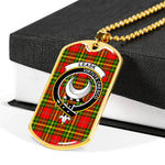 Leask Red Scottish Clan Tartan Military Dog Tag Necklace Jewelry