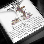 Mom Necklace Gift, To My Badass Mom Necklace, Funny Gift For Mom On Mother's Day Necklace Mother's Day Artisan Crafted Cross Necklace