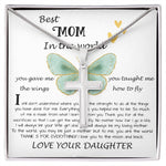 Mom Necklace Gift - Daughter Gift To Best Mom, You Gave Me The Wings To Fly Mom Necklace Mother's Day Artisan Crafted Cross Necklace