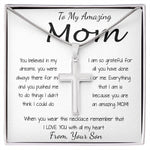 Mom Necklace - To Mom Necklace, Gift for Mom from Son Mother's Day Artisan Crafted Cross Necklace