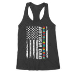 Autism Awareness Proud Autism Dad Vintage USA Flag Gift 4th Of July Shirt Women's Tank Top autism awareness shirts - Scotstee Shop