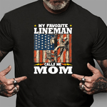 Scotstee Shop - Awesome My Favorite Lineman Calls Me Mom Usa Flag 4th Of July Shirt Lineman Shirts Power Lineman Tee Shirts