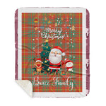 Personalized Gift Tartan Plaid Blanket Clan Bruce Ancient With Funny Santa Snowman Reindeer Merry Christmas Gift Sherpa Blanket, blue plaid sherpa blanket,blue tartan sherpa blanket,Buchan,buffalo plaid sherpa blanket,christmas sherpa blanket,Christmas Throw Blanket