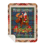 Personalized Gift Plaid Tartan Blanket Clan Nicolson Hunting Ancient With Moose Lover Xmas Gift Santa Riding Buffalo Plaid Christmas Sherpa Blanket