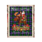 Personalized Gift Plaid Tartan Blanket Clan Hunter With Moose Lover Xmas Gift Santa Riding Christmas Fleece Blanket