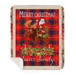 Personalized Gift Plaid Tartan Blanket Clan Fraser Modern With Moose Lover Xmas Gift Santa Riding Buffalo Plaid Christmas Sherpa Blanket