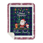 Personalized Gift Tartan Plaid Blanket Clan Hutton With Funny Santa Snowman Reindeer Merry Christmas Gift Sherpa Blanket, blue plaid sherpa blanket,blue tartan sherpa blanket,Buchan,buffalo plaid sherpa blanket,christmas sherpa blanket,Christmas Throw Blanket