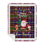 Personalized Gift Tartan Plaid Blanket Clan Glas With Funny Santa Snowman Reindeer Merry Christmas Gift Sherpa Blanket, blue plaid sherpa blanket,blue tartan sherpa blanket,Buchan,buffalo plaid sherpa blanket,christmas sherpa blanket,Christmas Throw Blanket