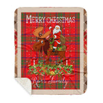 Personalized Gift Plaid Tartan Blanket Clan Ross Modern With Moose Lover Xmas Gift Santa Riding Buffalo Plaid Christmas Sherpa Blanket