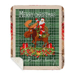 Personalized Gift Plaid Tartan Blanket Clan MacDonald Lord Of The Isles With Moose Lover Xmas Gift Santa Riding Buffalo Plaid Christmas Sherpa Blanket - Sherpa Blanket