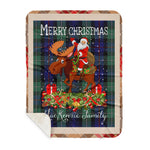 Personalized Gift Plaid Tartan Blanket Clan MacKenzie Modern Blue With Moose Lover Xmas Gift Santa Riding Buffalo Plaid Christmas Sherpa Blanket