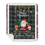Personalized Gift Tartan Plaid Blanket Clan Colquhoun Modern With Funny Santa Snowman Reindeer Merry Christmas Gift Sherpa Blanket, blue plaid sherpa blanket,blue tartan sherpa blanket,Buchan,buffalo plaid sherpa blanket,christmas sherpa blanket,Christmas Throw Blanket