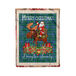 Personalized Gift Plaid Tartan Blanket Clan Douglas Ancient With Moose Lover Xmas Gift Santa Riding Christmas Fleece Blanket