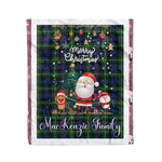 Personalized Gift Tartan Plaid Blanket Clan MacKenzie With Funny Santa Snowman Reindeer Merry Christmas Fleece Blanket, Home Living Room, Plaid Blanket, Tartan Blanket, Scottish Blanket, Buffalo fleece blanket, Christmas Blanket