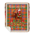 Personalized Gift Plaid Tartan Blanket Clan Ross Ancient With Moose Lover Xmas Gift Santa Riding Buffalo Plaid Christmas Sherpa Blanket