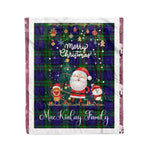 Personalized Gift Tartan Plaid Blanket Clan MacKinlay Modern With Funny Santa Snowman Reindeer Merry Christmas Fleece Blanket, Home Living Room, Plaid Blanket, Tartan Blanket, Scottish Blanket, Buffalo fleece blanket, Christmas Blanket