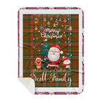 Personalized Gift Tartan Plaid Blanket Clan Scott Brown Modern With Funny Santa Snowman Reindeer Merry Christmas Gift Sherpa Blanket, blue plaid sherpa blanket,blue tartan sherpa blanket,Buchan,buffalo plaid sherpa blanket,christmas sherpa blanket,Christmas Throw Blanket