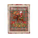 Personalized Gift Plaid Tartan Blanket Clan MacKinnon Ancient With Moose Lover Xmas Gift Santa Riding Christmas Fleece Blanket