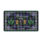 Doormat - Welcome Mat Scottish Clan Fletcher Modern Tartan Door Mat, Plaid Doormat With Thistle and Two Lion Scottish