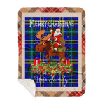 Personalized Gift Plaid Tartan Blanket Clan Weir Modern With Moose Lover Xmas Gift Santa Riding Buffalo Plaid Christmas Sherpa Blanket