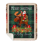 Personalized Gift Plaid Tartan Blanket Clan MacAulay Hunting With Moose Lover Xmas Gift Santa Riding Buffalo Plaid Christmas Sherpa Blanket