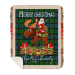 Personalized Gift Plaid Tartan Blanket Clan MacKie With Moose Lover Xmas Gift Santa Riding Buffalo Plaid Christmas Sherpa Blanket