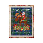 Personalized Gift Plaid Tartan Blanket Clan Cockburn Ancient With Moose Lover Xmas Gift Santa Riding Christmas Fleece Blanket