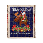 Personalized Gift Plaid Tartan Blanket Clan Crichton With Moose Lover Xmas Gift Santa Riding Christmas Fleece Blanket