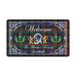 Doormat - Welcome Mat Scottish Clan Badge Fletcher Of Dunans Tartan Door Mat, Plaid Doormat With Thistle and Two Lion Scottish