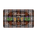 Doormat - Welcome Mat Scottish Clan Cameron Of Erracht Weathered Tartan Door Mat, Plaid Doormat With Thistle and Two Lion Scottish