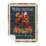 Personalized Gift Plaid Tartan Blanket Clan Sinclair Hunting Modern With Moose Lover Xmas Gift Santa Riding Buffalo Plaid Christmas Sherpa Blanket