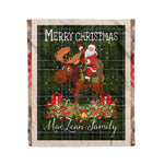 Personalized Gift Plaid Tartan Blanket Clan MacLean Hunting With Moose Lover Xmas Gift Santa Riding Christmas Fleece Blanket