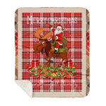 Personalized Gift Plaid Tartan Blanket Clan MacDougall Dress With Moose Lover Xmas Gift Santa Riding Buffalo Plaid Christmas Sherpa Blanket