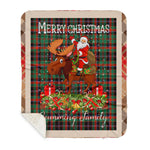 Personalized Gift Plaid Tartan Blanket Clan Cumming Hunting Ancient With Moose Lover Xmas Gift Santa Riding Buffalo Plaid Christmas Sherpa Blanket